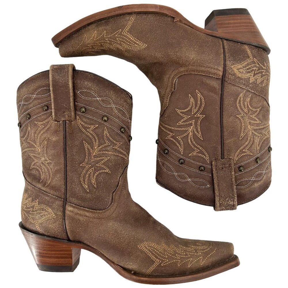 Corral Boots Women's 8M Brown Suede Leather Studded Ropers Cowboy Western Boots - Picture 3 of 16